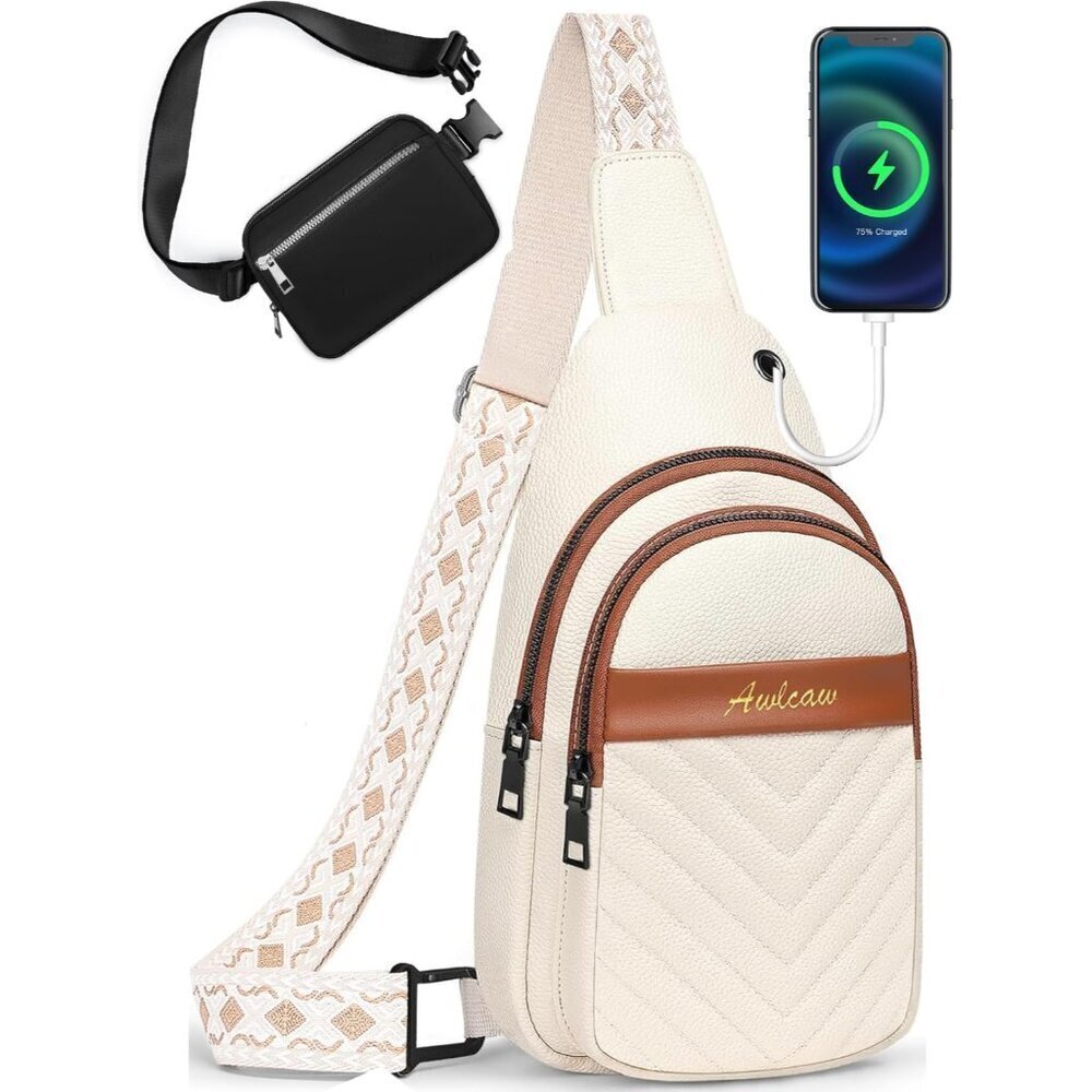 Women Crossbody Bag Faux Leather Small Sling Shoulder Purse Fanny Pack Set